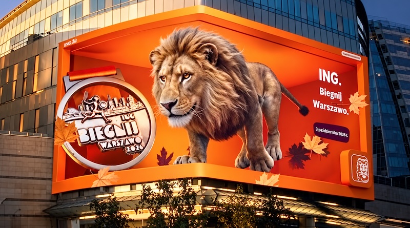 ING Biegnij Warszawo z reklamą 3D na największym ekranie LED w Europie